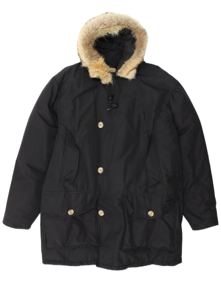 Woolrich Parka à capuche pour homme UK 40 Large Noir Coton