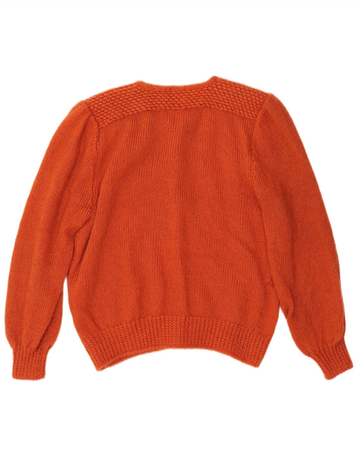 VINTAGE Pull Cardigan Femme UK 16 Grand Orange