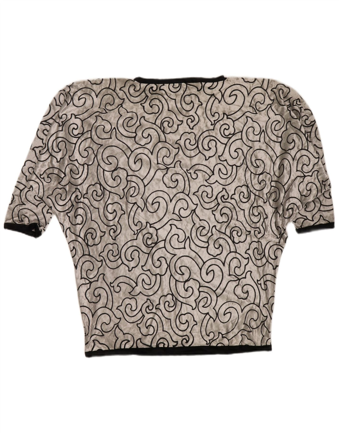 VINTAGE Femmes Batwing Velours Tunique Top UK 22 3XL Argent Géométrique Viscose