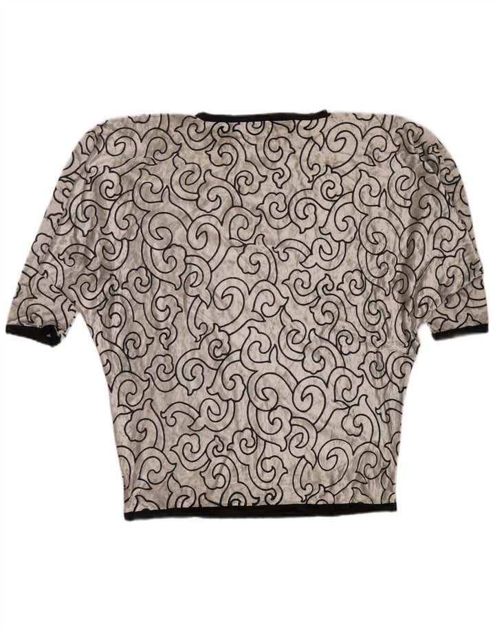 VINTAGE Femmes Batwing Velours Tunique Top UK 22 3XL Argent Géométrique Viscose