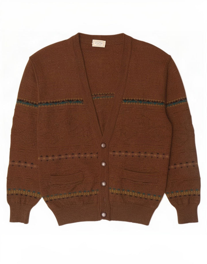 vintage Mens Cardigan Sweater IT 50 Rayé Brun Moyen