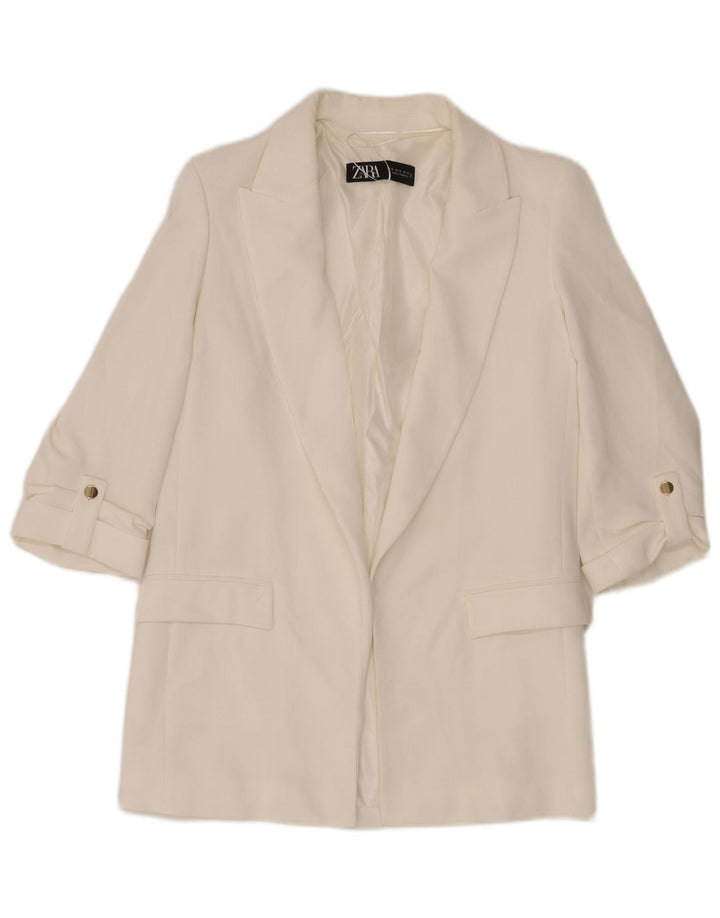 Zara Veste blazer surdimensionnée ouverte pour femme UK 6 XS Blanc Polyester