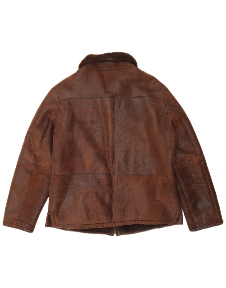 VINTAGE Veste en peau de mouton pour homme IT 50 Grand cuir marron