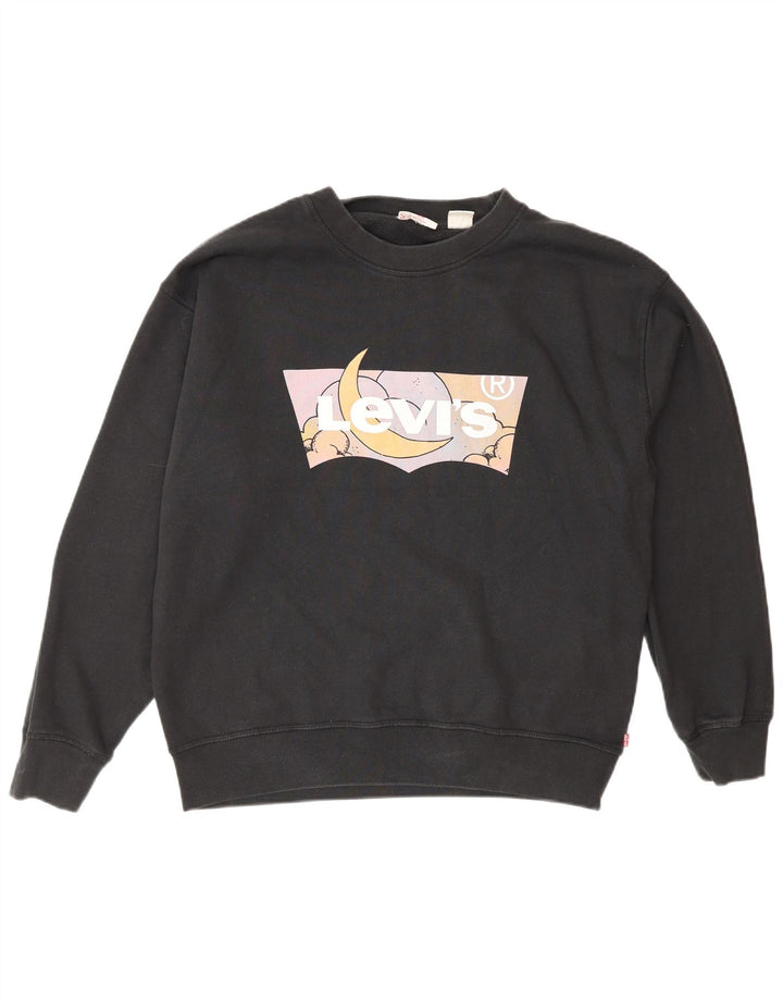 Levi's Sweat-Shirt Graphique Oversize Femme UK 14 Noir Moyen Coton