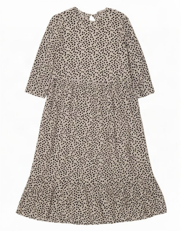 Zara Robe longue à manches 3/4 pour femme UK 12 Blanc moyen à pois