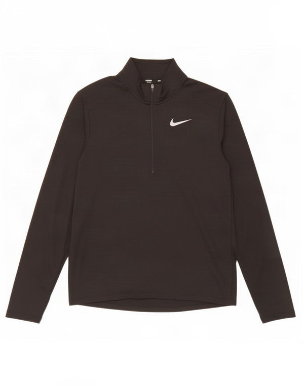 Nike Hommes Dri Fit Zip Neck Top Manches Longues Noir Moyen Polyester