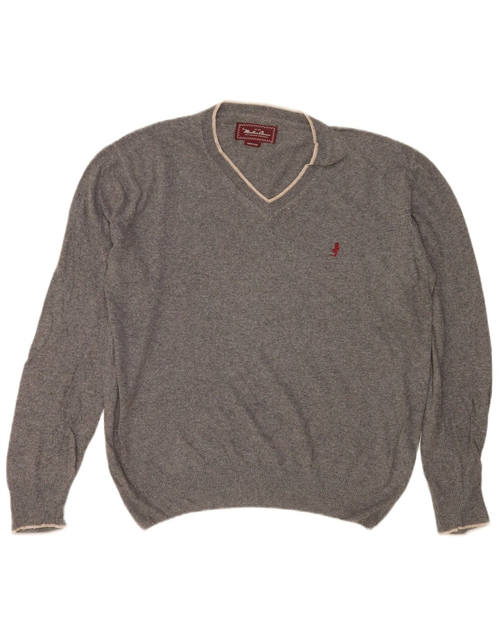 Marlboro Classics Pull col V Homme Gris Moyen Coton