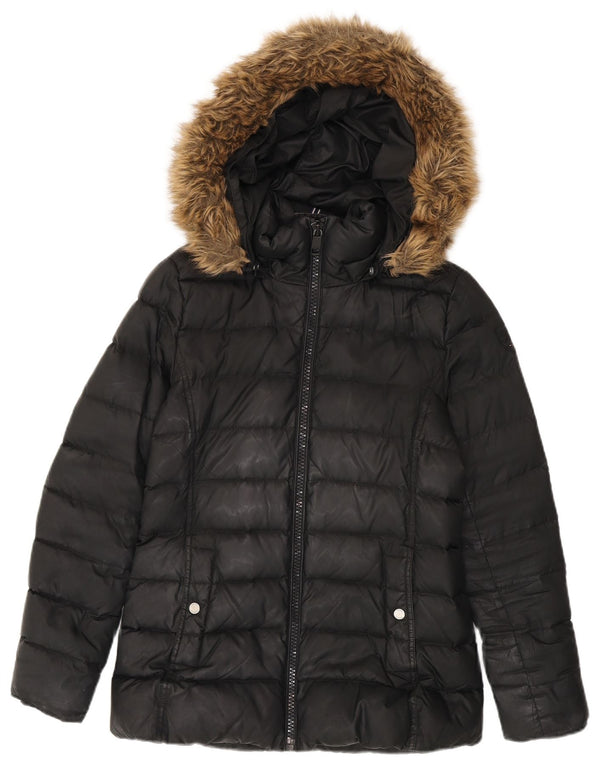 Tommy Hilfiger Veste matelassée à capuche pour femme UK 10 Small Noir Polyester