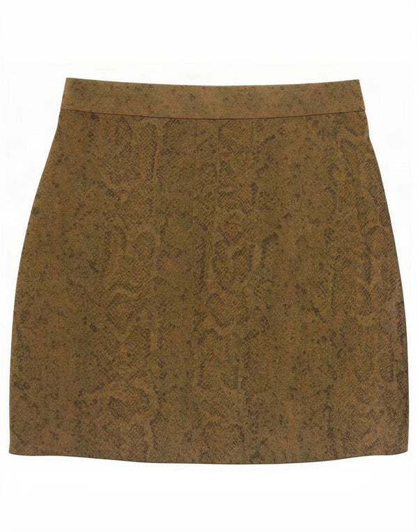vintage Femme Mini Jupe IT 44 Moyen W27 Kaki Animal Print