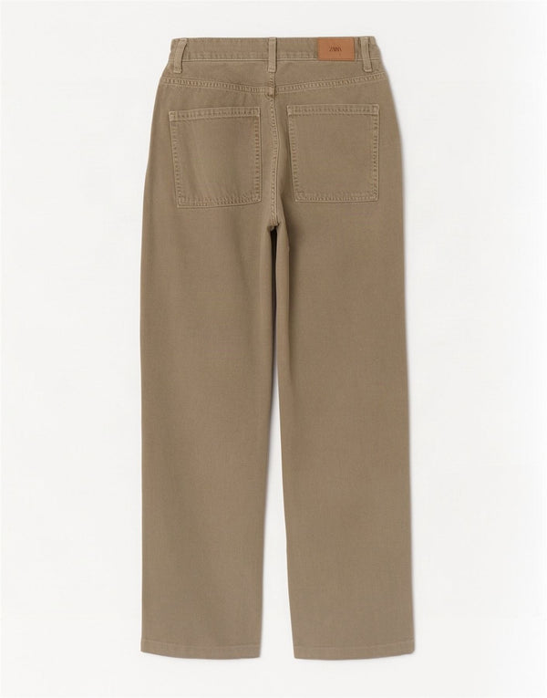 Zara Jean taille haute femme EU 38 Small W28 L29 coton kaki
