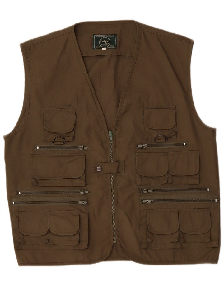 VINTAGE Gilet utilitaire homme UK 40 Grand coton marron