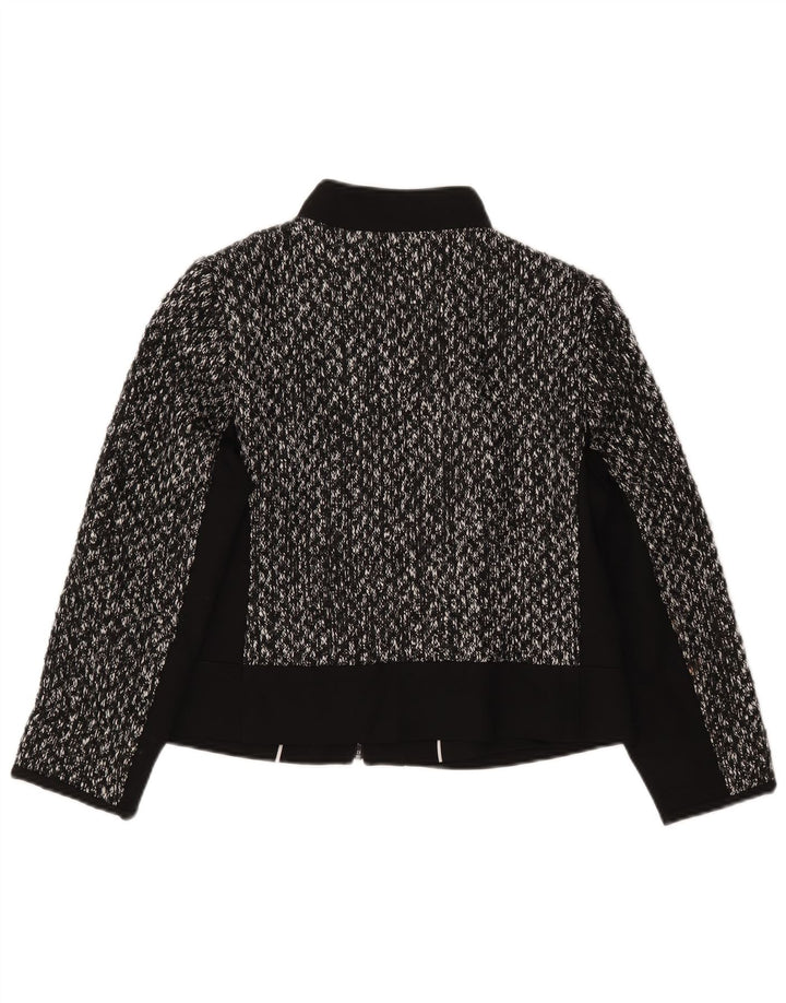 MARKS & SPENCER Veste Blazer Courte Femme UK 12 Moyen Noir Moucheté