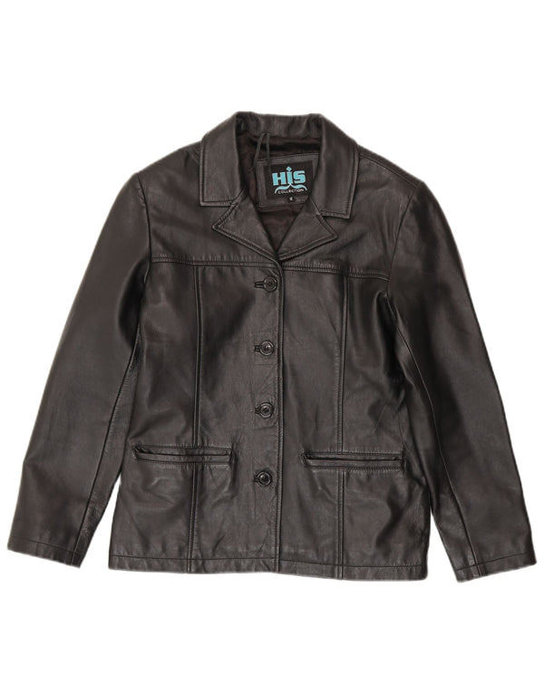 Veste en cuir femme vintage UK 12 Noir Moyen