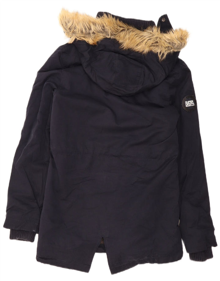 Superdry Veste Parka Sherpa À Capuche Femme UK 14 Bleu Marine Moyen Polyester