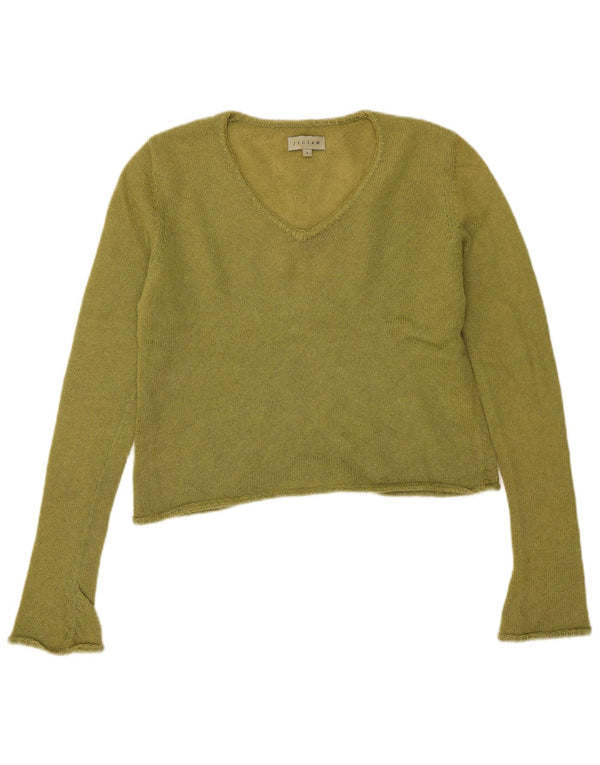 Jigsaw Pull court à col en V pour femme UK 14 Large Vert Mohair