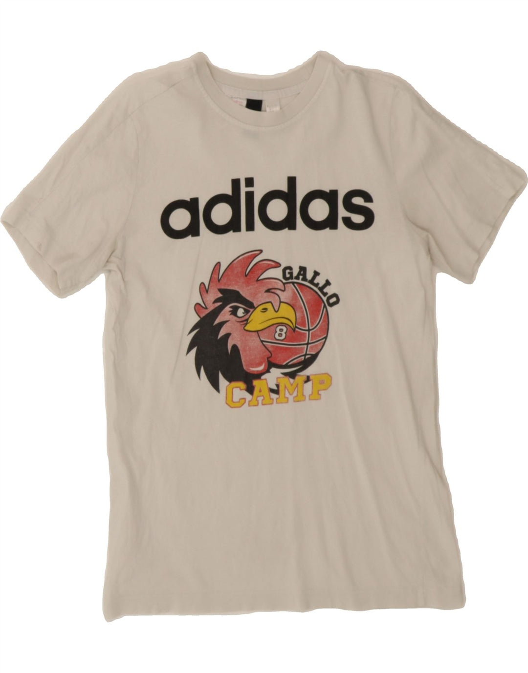 ADIDAS Mens Gallo Camp Graphic T-Shirt Top Small White Vintage Adidas and Second-Hand Adidas from Messina Hembry 