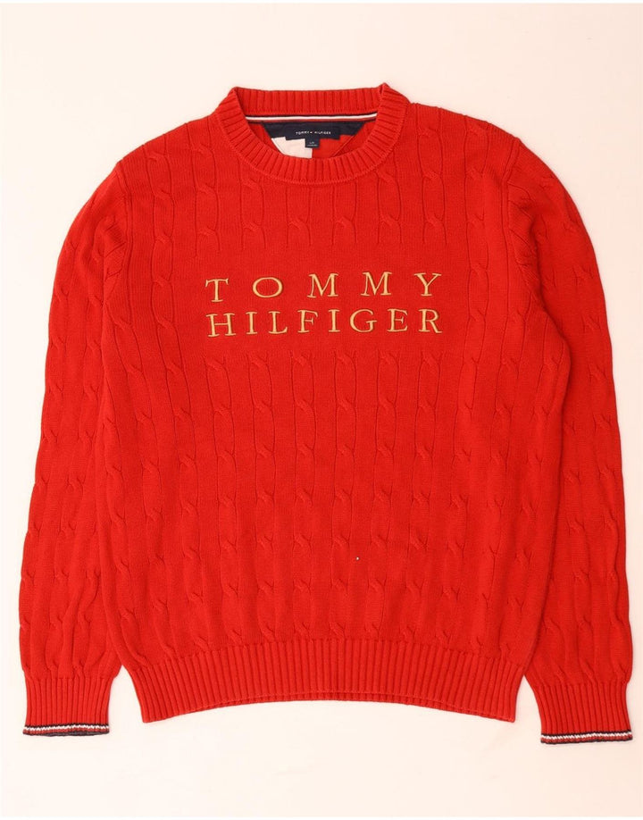 Tommy Hilfiger Pull à col rond pour homme en polyester rouge Large