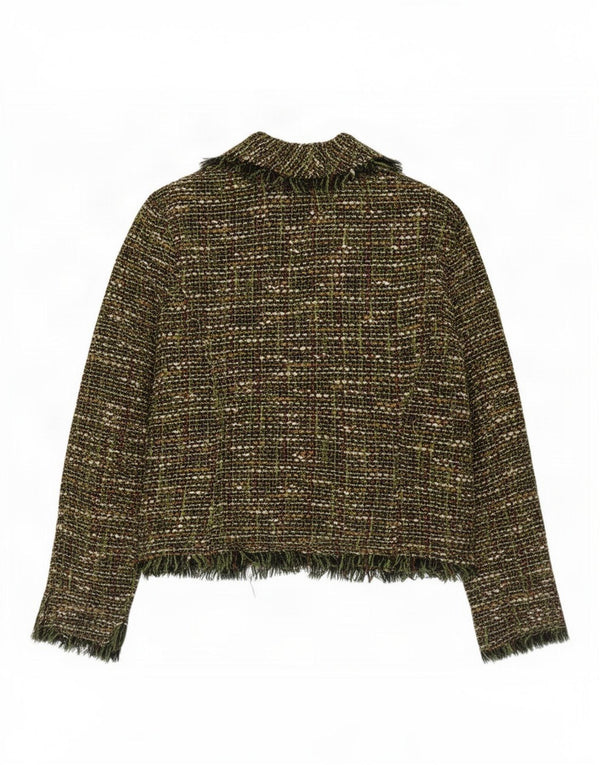 vintage Femmes Petite Open Blazer Veste US 14 XL Vert Moucheté Acrylique