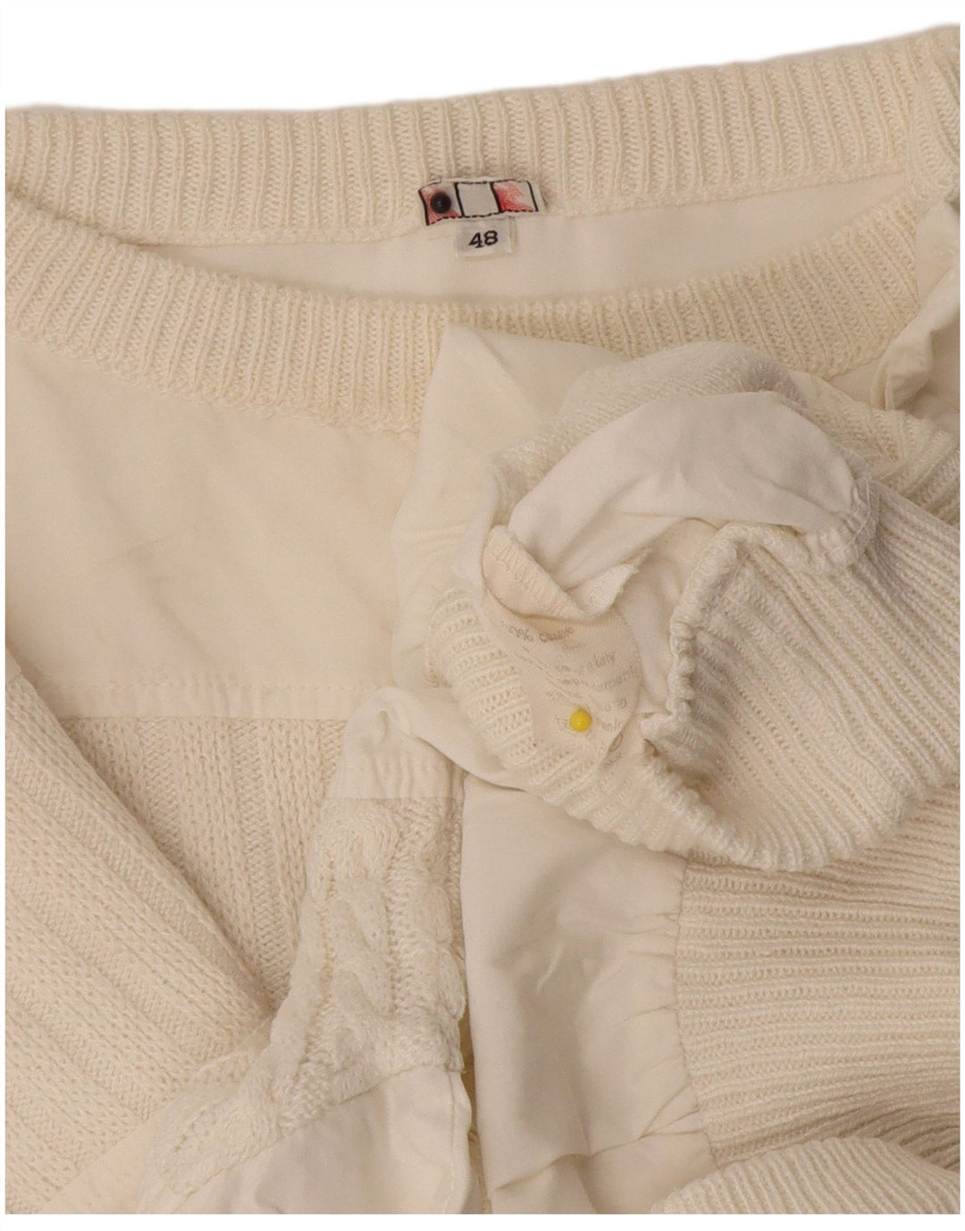 vintage Mens Boat Neck Jumper Pull IT 48 Moyen Off White Cotton