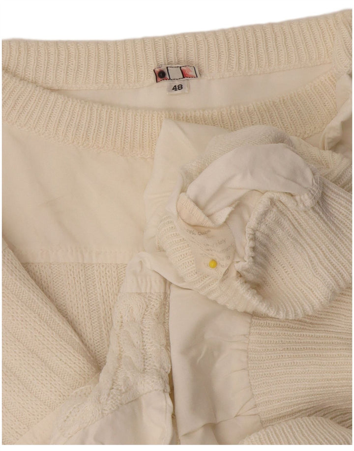 vintage Mens Boat Neck Jumper Pull IT 48 Moyen Off White Cotton