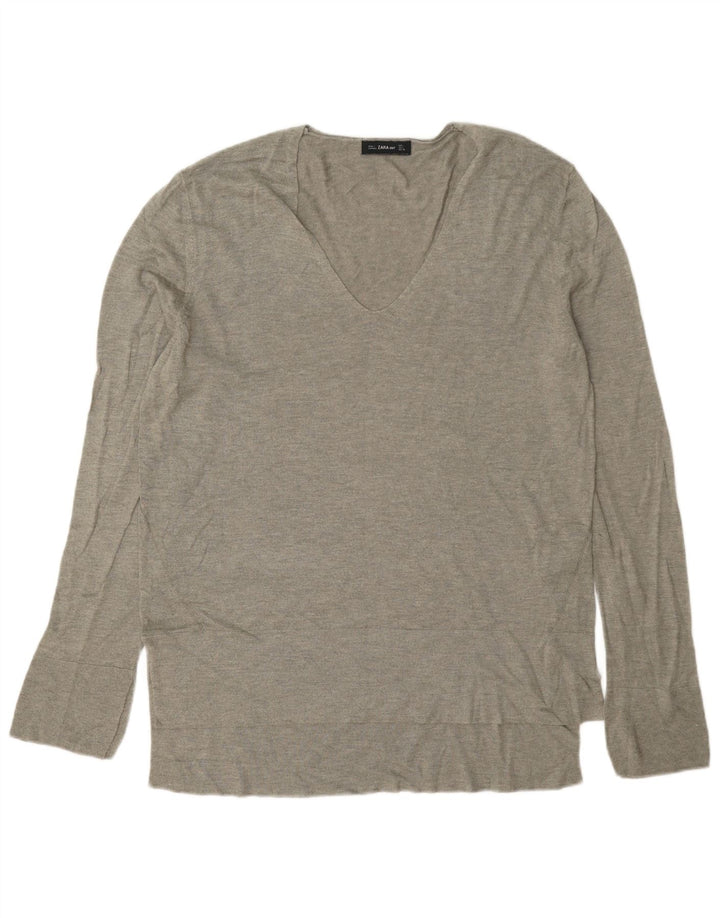 Zara Femme Top Manches Longues UK 16 Large Gris Viscose