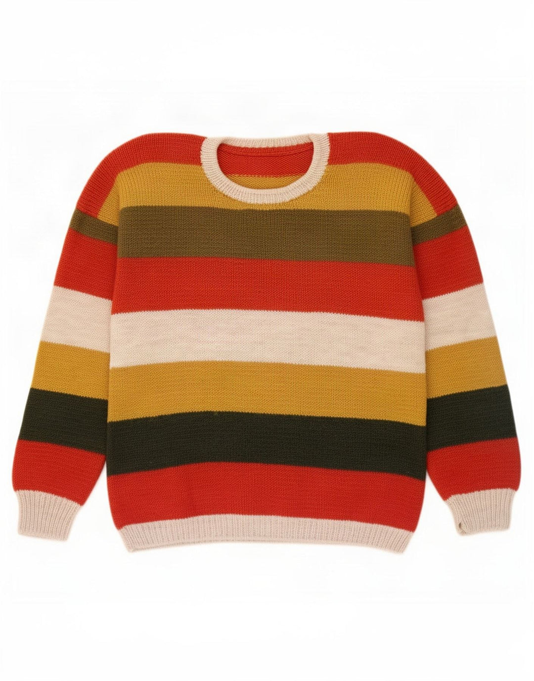vintage Mens Crew Neck Jumper Pull Grand Multicolore Rayé