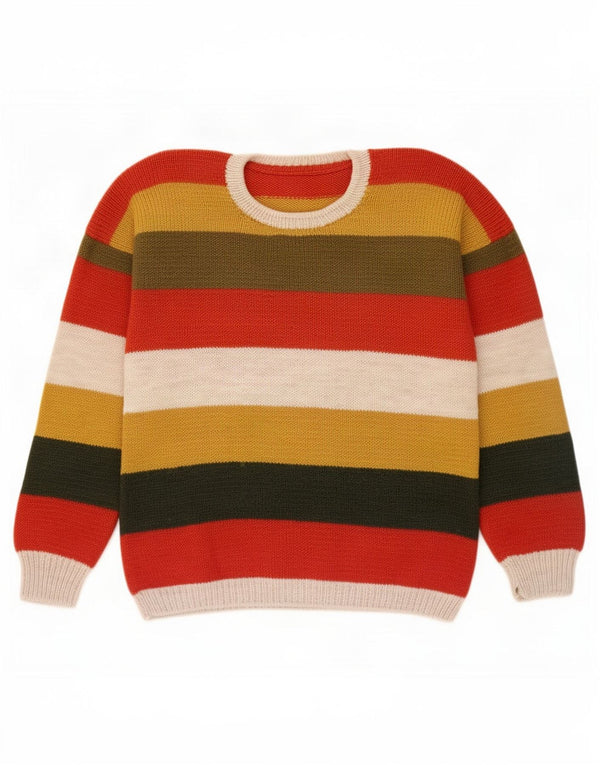 vintage Mens Crew Neck Jumper Pull Grand Multicolore Rayé