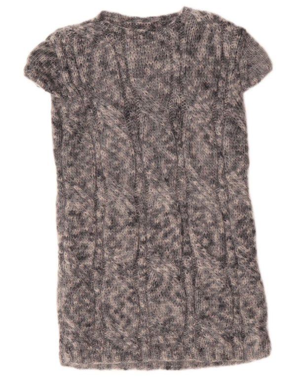 vintage Femmes Manches Courtes Jumper Robe UK 10 Petit Gris Moucheté