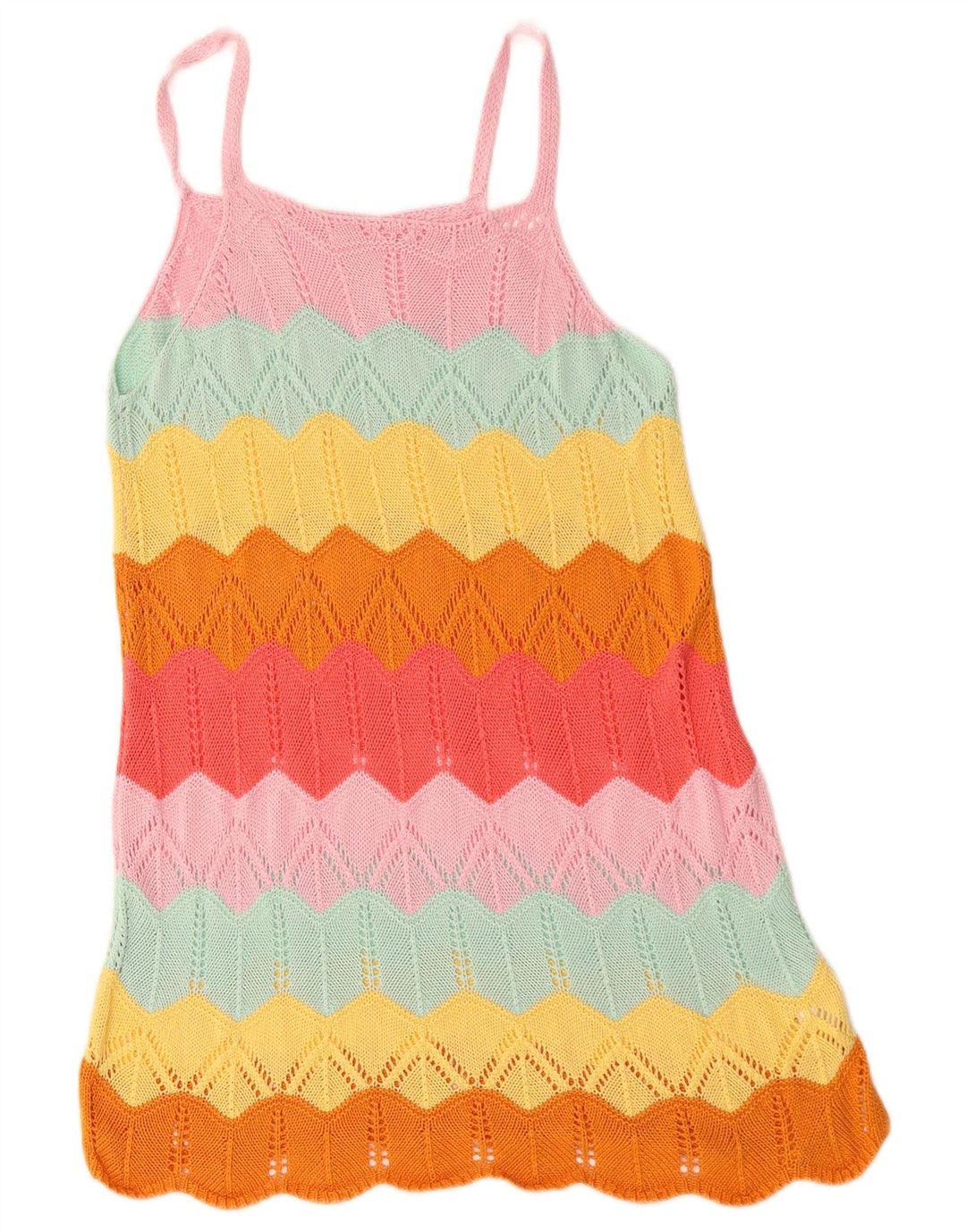 vintage Womens Crochet Sundress UK 12 Moyen Multicolore Rayé