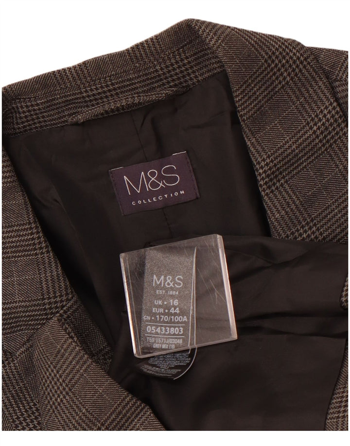 MARKS & SPENCER Veste blazer à 1 bouton pour femme UK 16 Grand carreaux gris