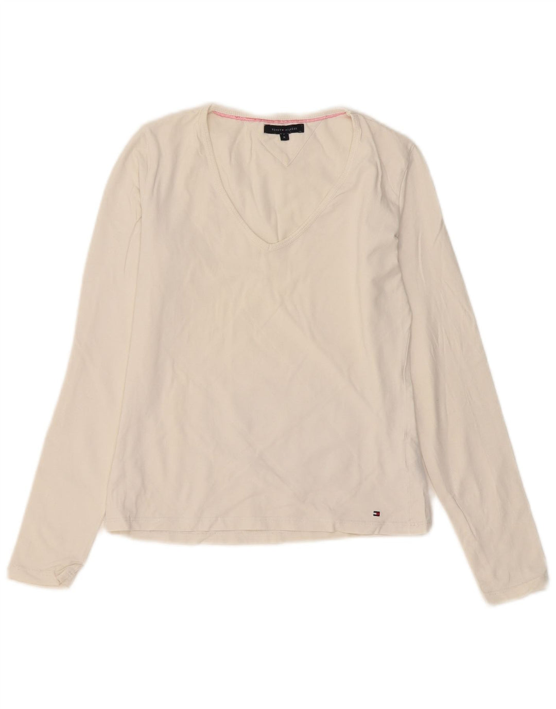 Tommy Hilfiger Haut à manches longues pour femme UK 12 Coton blanc moyen