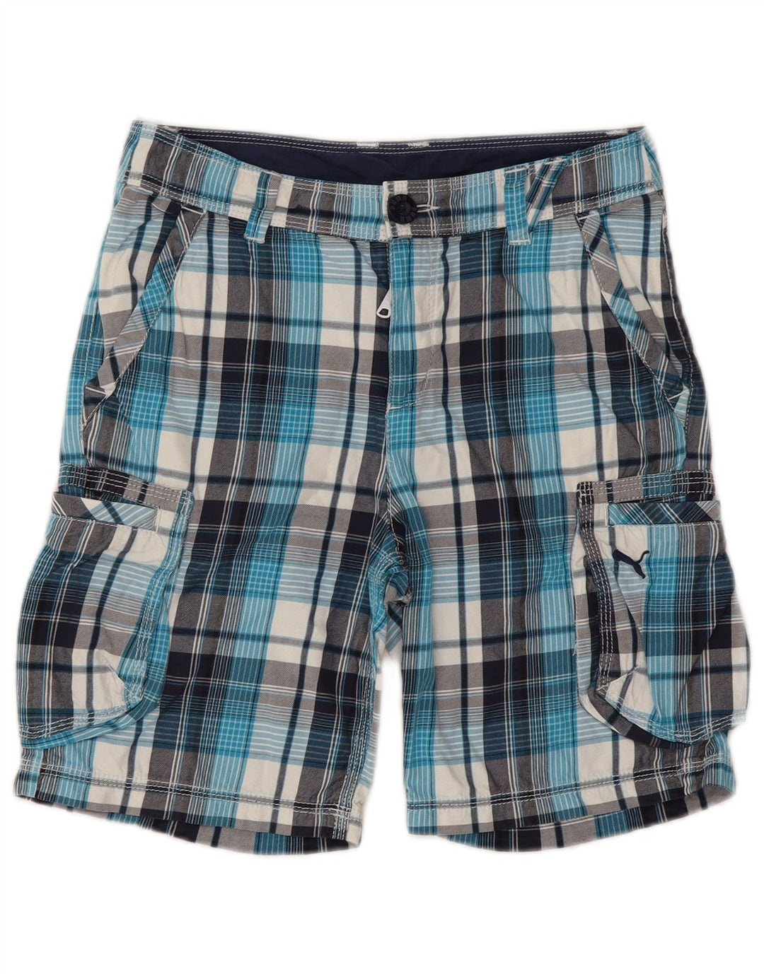 Puma Short Cargo Garçon 11-12 Ans W28 Bleu Carreaux Coton