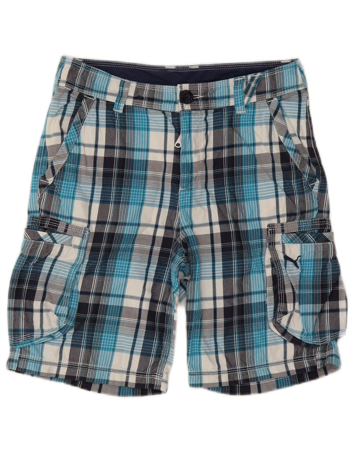 Puma Short Cargo Garçon 11-12 Ans W28 Bleu Carreaux Coton