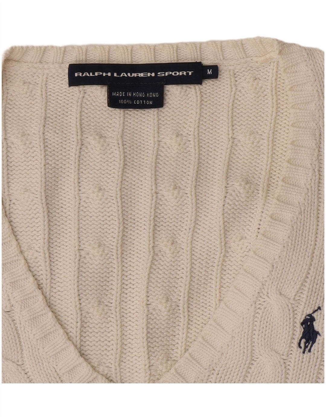 Ralph Lauren Pull col en V pour femme UK 12 Coton blanc moyen