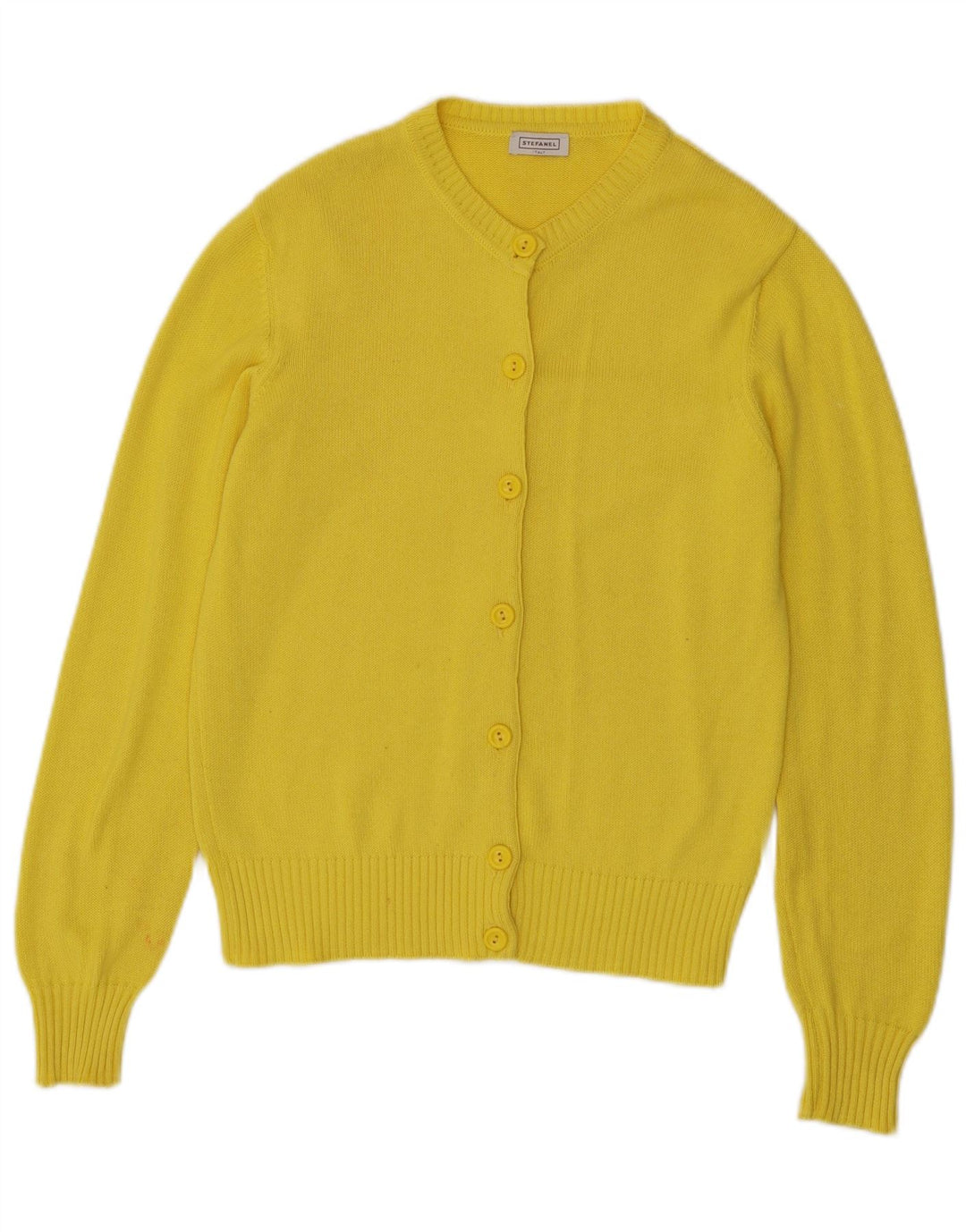 Stefanel Pull Cardigan Femme UK 12 Coton Jaune Moyen