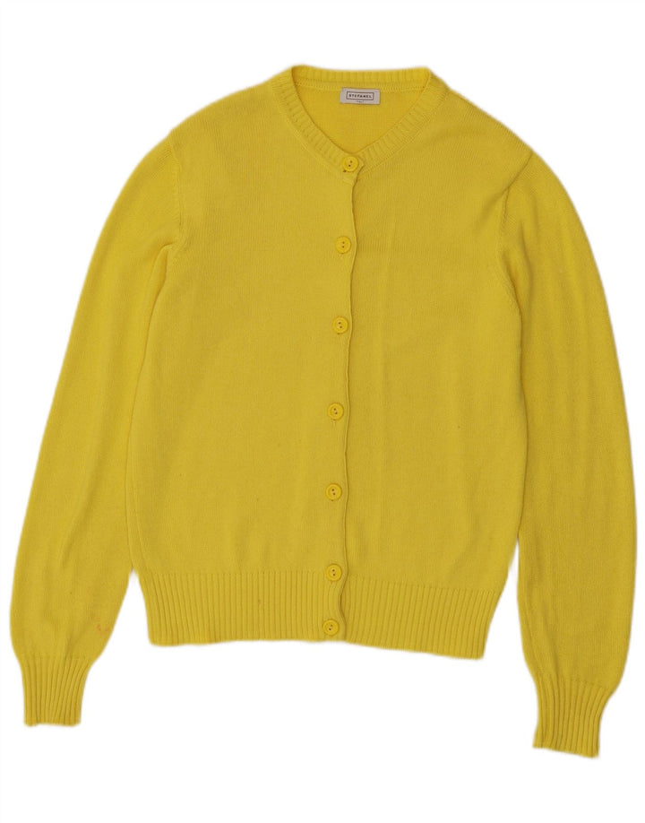 Stefanel Pull Cardigan Femme UK 12 Coton Jaune Moyen