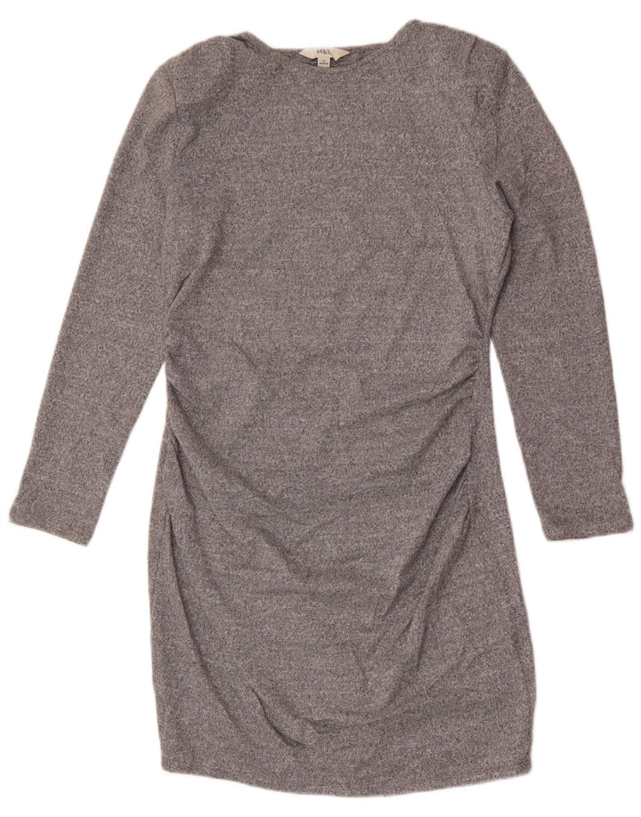 Marks & Spencer Robe fourreau à manches longues pour femme UK 14 Gris moyen moucheté