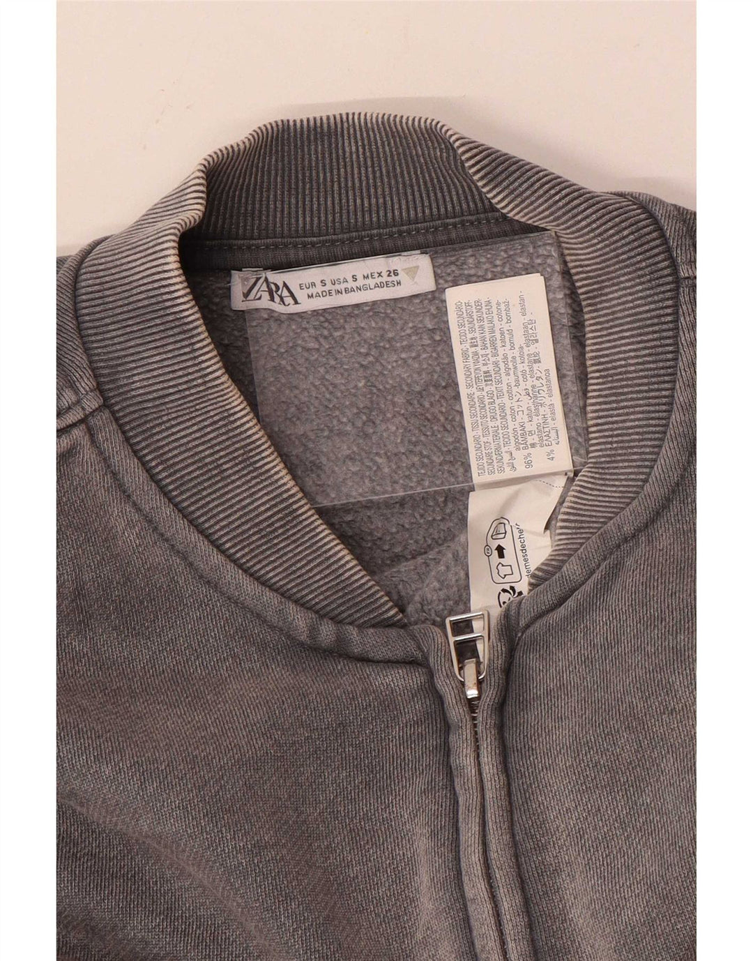 Zara Femmes Crop Surdimensionné Survêtement Top Veste UK 10 Petit Gris Coton