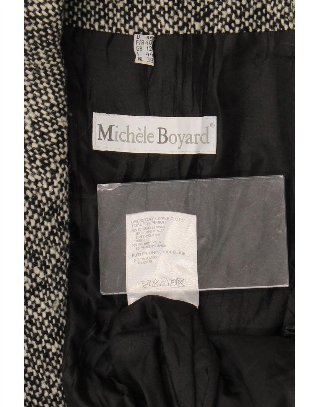 MICHELE BOYARD Manteau Femme UK 12 Laine Mouchetée Noir Moyen