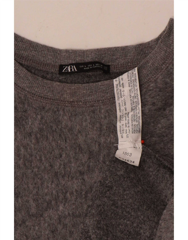 Zara Pull surdimensionné à col bateau pour femme UK 16 Large Gris Polyester