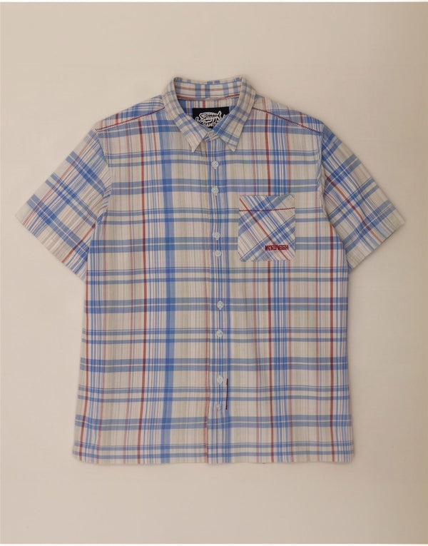 Weird Fish Chemise à manches courtes pour homme XL en coton à carreaux blancs