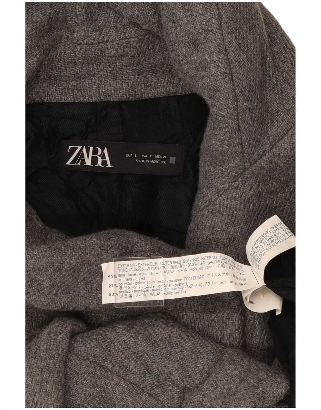 Zara Veste Bomber À Capuche Femme UK 10 Petite Laine Grise