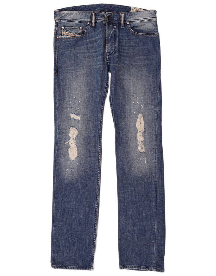 DIESEL Femme Safado Jean Droit Effet Déchiré W32 L34 Bleu Coton