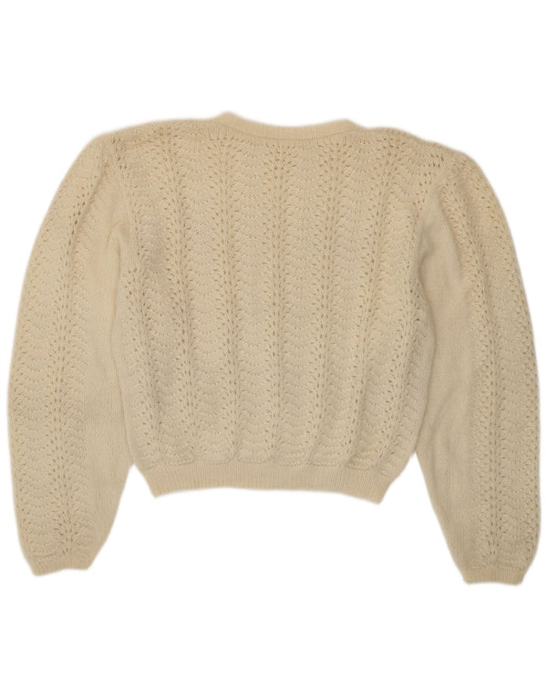 vintage Womens Crew Neck Jumper Pull UK 16 Grand Blanc Cassé