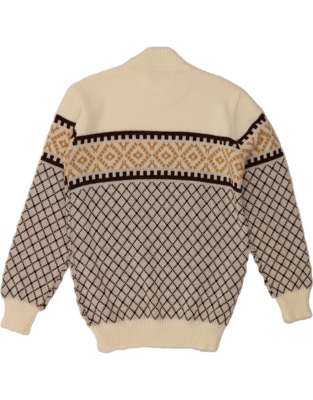 VINTAGE Mens Crew Neck Jumper Sweater IT 52 Large Beige Argyle/Diamond Vintage Vintage and Second-Hand Vintage from Messina Hembry 