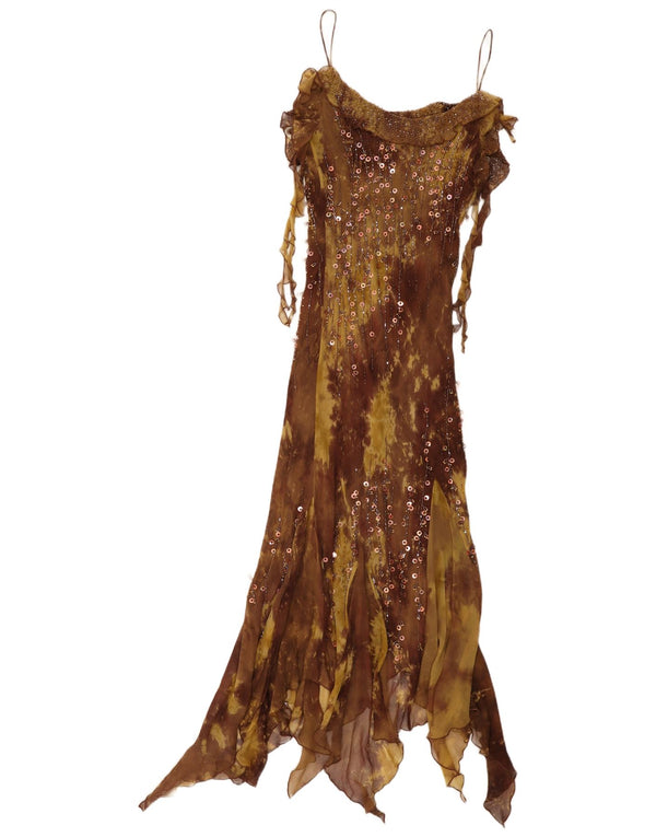 Yve London Robe longue asymétrique sans manches pour femme UK 18 XL Marron Tie Dye
