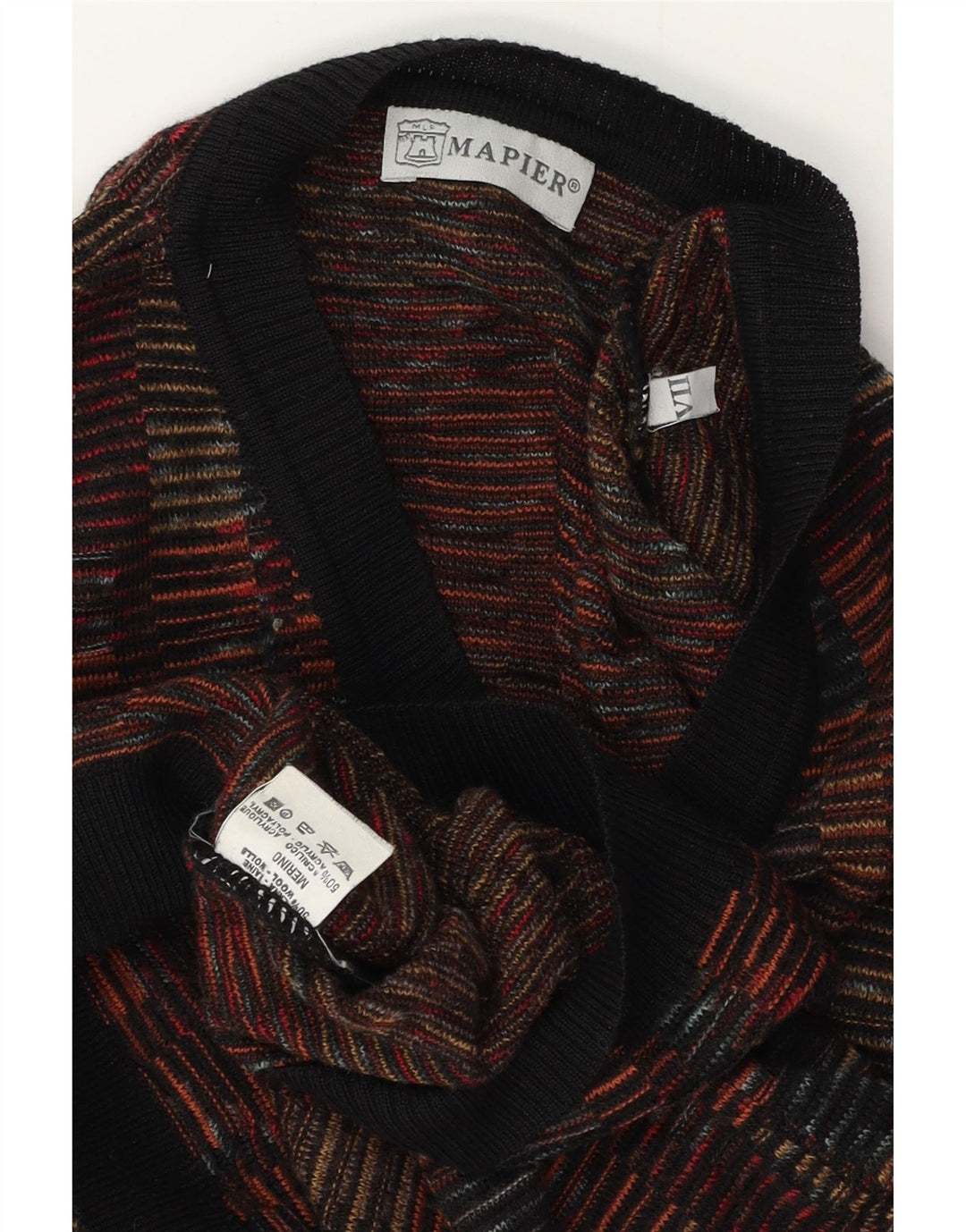 Mapier Pull col V pour homme en laine mérinos géométrique multicolore