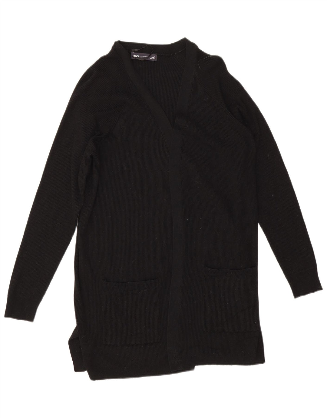 Marks & Spencer Pull Cardigan Ouvert pour Femme UK 14 Viscose Noir Moyen