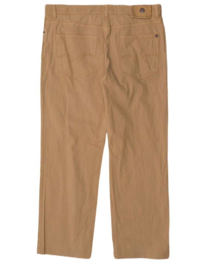 TRUSSARDI Pantalon décontracté droit pour homme W38 L29 Beige Coton