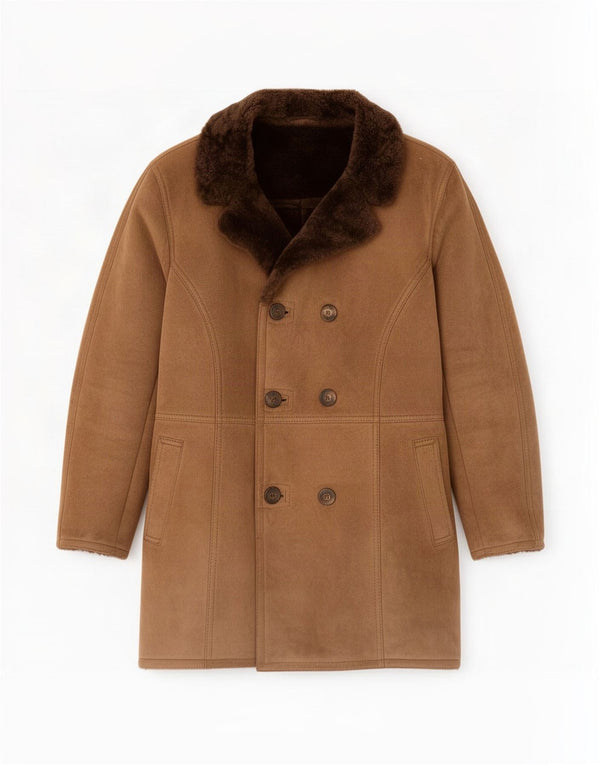 vintage Mens Loose Fit Shearling Double Breasted Manteau IT 46 Petit Marron